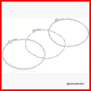 Sterling Silver Set of Three Chain Bracelets, Figaro, Bead Station, Singapore